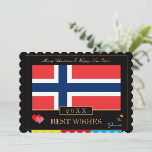 ノルウェーの国旗と新年のおめでとう最高のございますノルウェー シーズンカード (スタンド正面)