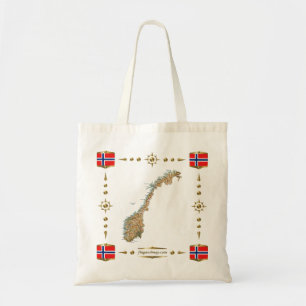 ノルウェーの地図 + 旗のバッグ トートバッグ
