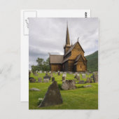 ノルウェーの墓地を持つステーブ教会 ポストカード (正面/裏面)