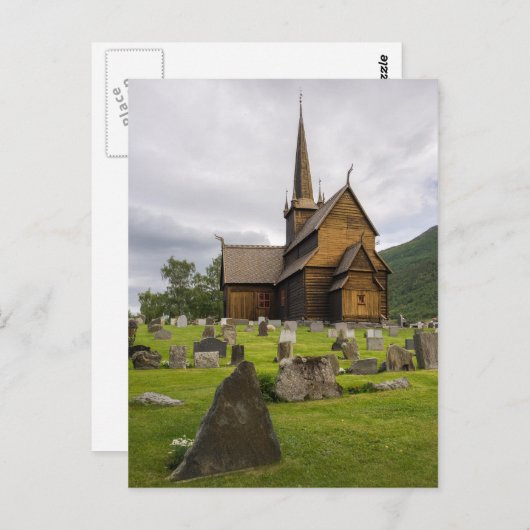 ノルウェーの墓地を持つステーブ教会 ポストカード (正面/裏面)