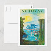 ノルウェーの太陽、沿岸の船、山々、ビンテージスタイル ポストカード (正面/裏面)