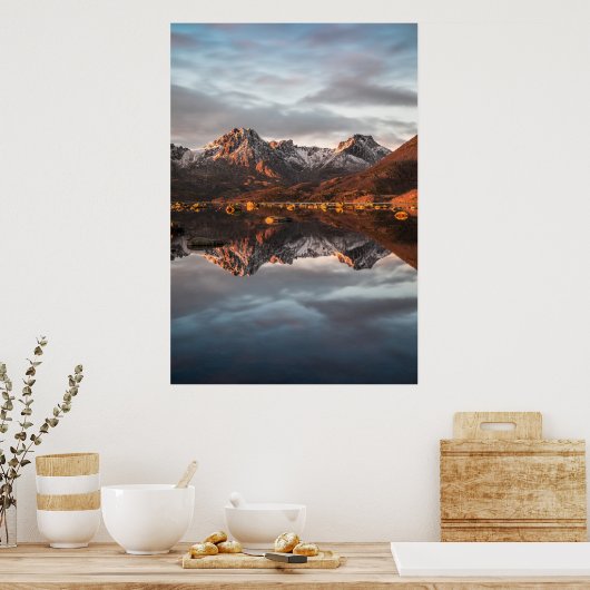 ノルウェーの山々の風景の写真 ポスター (キッチン)