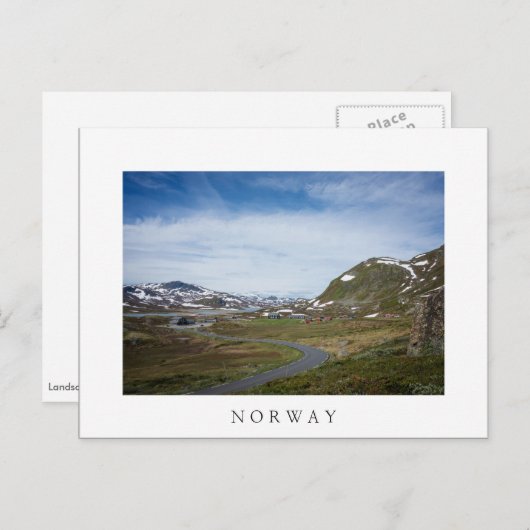 ノルウェーの山の風景の白い文字はがき ポストカード (正面/裏面)