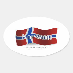 ノルウェーの振る旗 楕円形シール