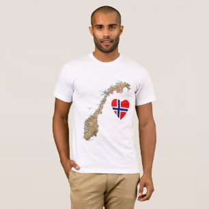 ノルウェーの旗のハートおよび地図のTシャツ Tシャツ