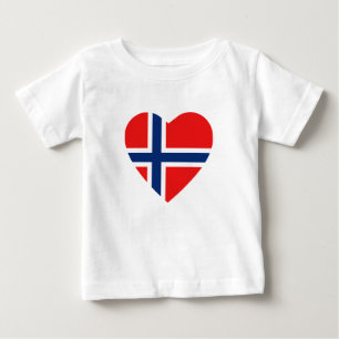 ノルウェーの旗のハートのTシャツ ベビーTシャツ