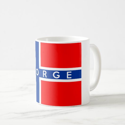 ノルウェーの旗の国のnorgeの文字の名前 コーヒーマグカップ (正面右)