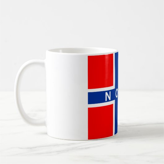 ノルウェーの旗の国のnorgeの文字の名前 コーヒーマグカップ (左)