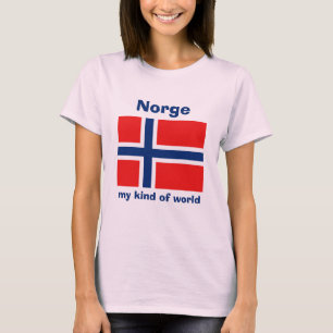 ノルウェーの旗 + 地図 + 文字のTシャツ Tシャツ
