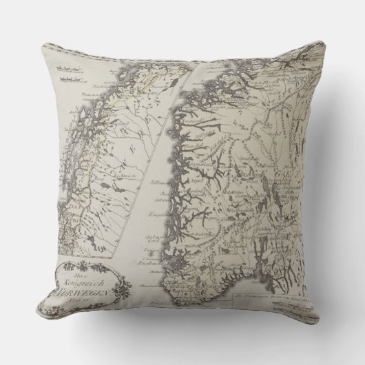ノルウェーの旧式な地図 クッション (正面)