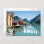 ノルウェーの村とフィヨルド文字はがき ポストカード (正面/裏面)