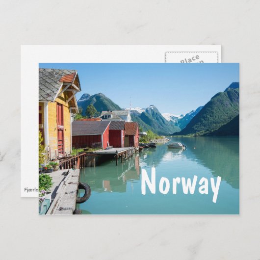 ノルウェーの村とフィヨルド文字はがき ポストカード (正面/裏面)
