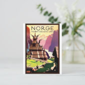 ノルウェーの村、北ヨーロッパ、ヴィンテージ旅行 ポストカード (スタンド正面)