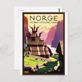 ノルウェーの村、北ヨーロッパ、ヴィンテージ旅行 ポストカード (正面/裏面)