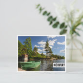 ノルウェーの枠のはがきのフィヨルドの緑の船 ポストカード (スタンド正面)