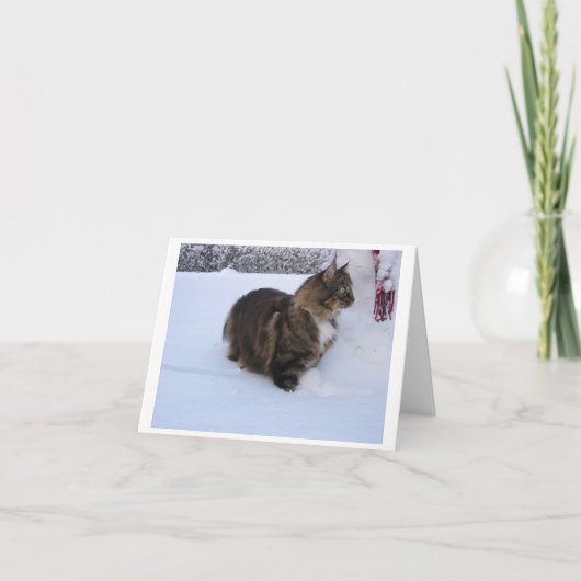 ノルウェーの森の猫が雪の中にいる シーズンカード (正面)