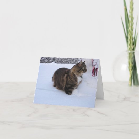 ノルウェーの森の猫が雪の中に ノートカード (正面)
