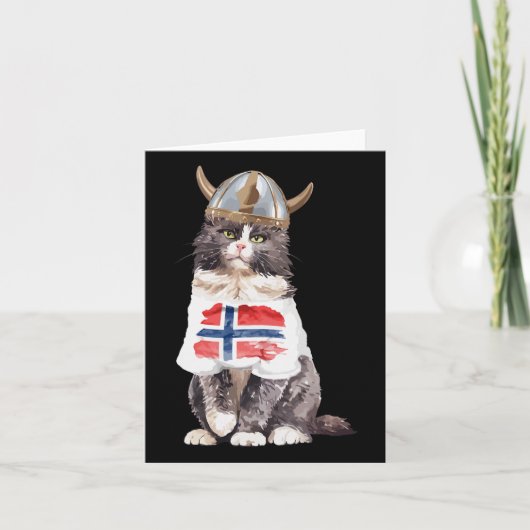 ノルウェーの森の猫ノルウェー国旗 カード (正面)