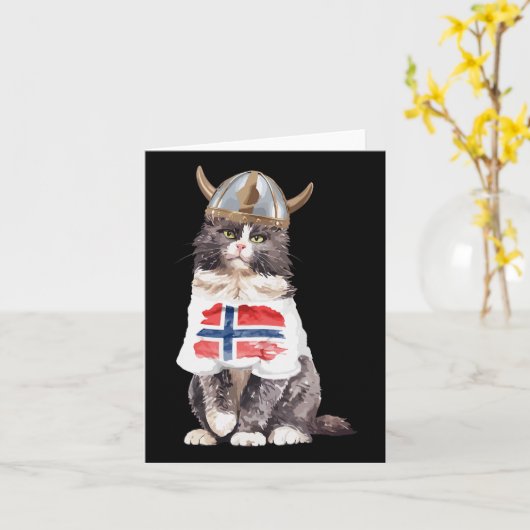 ノルウェーの森の猫ノルウェー国旗 カード (黄色い花)