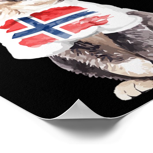 ノルウェーの森の猫ノルウェー国旗 ポスター (角)