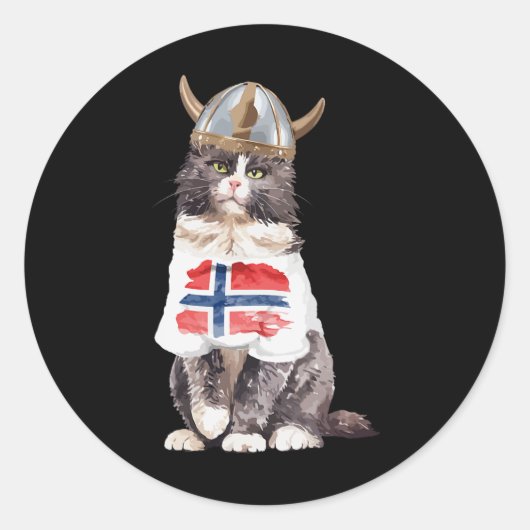ノルウェーの森の猫ノルウェー国旗 ラウンドシール (正面)