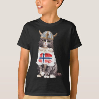 ノルウェーの森の猫ノルウェー国旗 Tシャツ