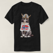 ノルウェーの森の猫ノルウェー国旗 Tシャツ (デザイン正面)