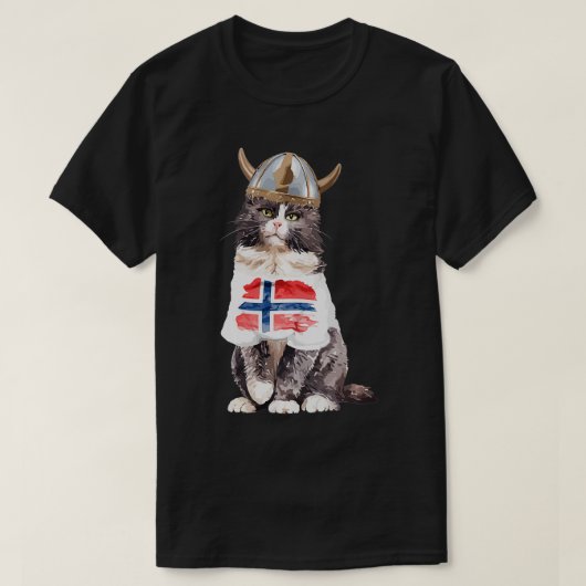 ノルウェーの森の猫ノルウェー国旗 Tシャツ (デザイン正面)