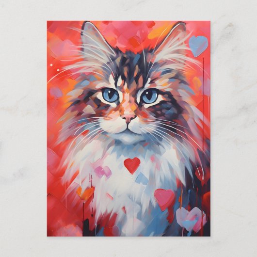 ノルウェーの森の猫バレンタインデー ポストカード (正面)