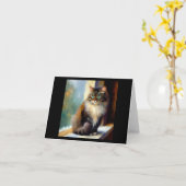 ノルウェーの森の猫 カード (黄色い花)