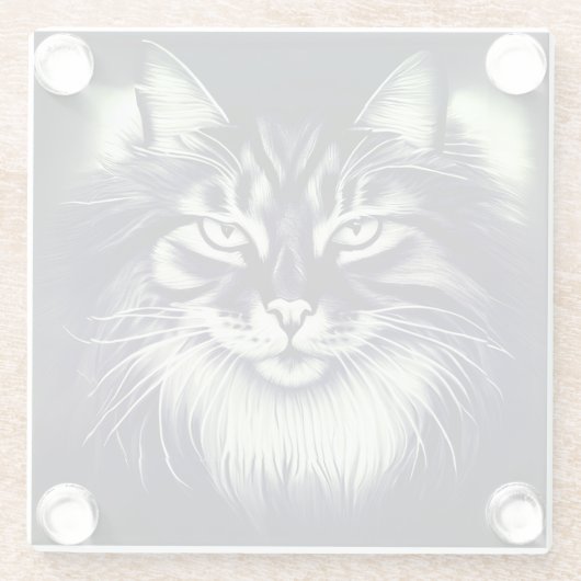 ノルウェーの森の猫（白黒） ガラスコースター (裏面)