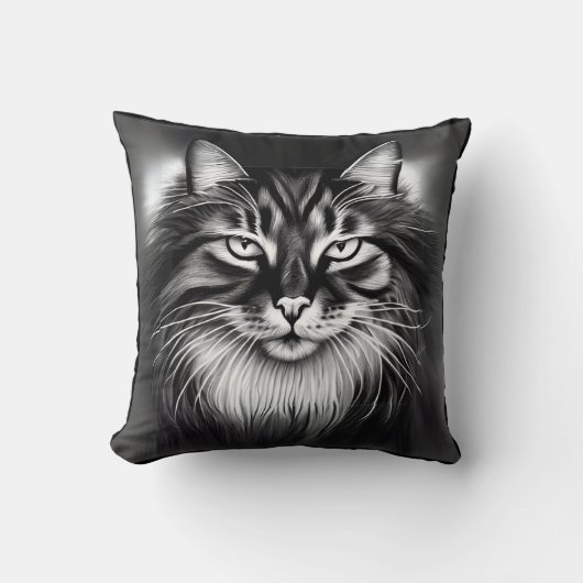 ノルウェーの森の猫（白黒） クッション (正面)