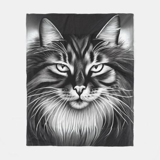 ノルウェーの森の猫(白黒) フリースブランケット (正面)