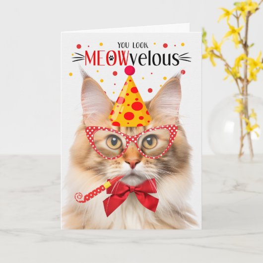 ノルウェーの森キャットオレンジミョー誕生日 カード (黄色い花)