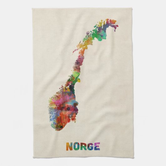 ノルウェーの水彩画の地図 キッチンタオル (縦)