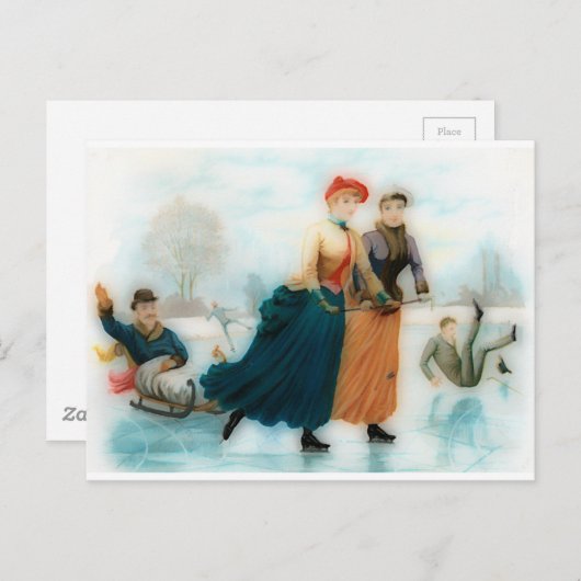 ノルウェーの氷のスケートで滑る-おもしろいヴィンテージ・グラフィックス ポストカード (正面/裏面)
