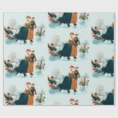 ノルウェーの氷スケートで滑る- おもしろいヴィンテージグラフィックス   ラッピングペーパー (フラット)