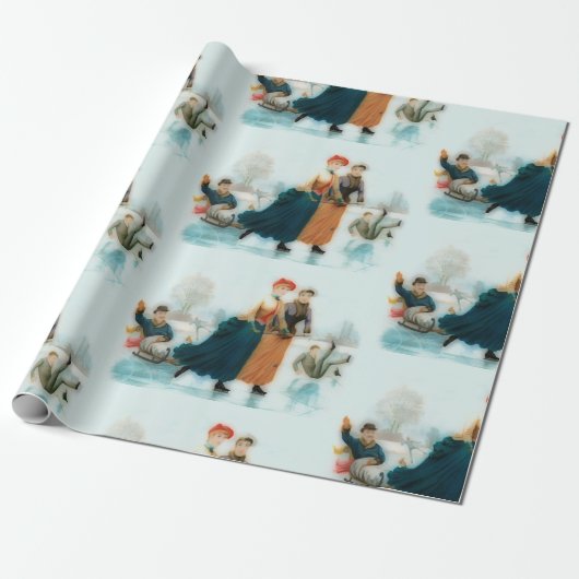ノルウェーの氷スケートで滑る- おもしろいヴィンテージグラフィックス   ラッピングペーパー (アンロールド)