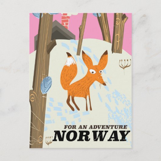 ノルウェーの狐のビンテージ旅行ポスター ポストカード (正面)