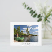 ノルウェーの白い葉書にフィヨルドで緑のボート ポストカード (スタンド正面)