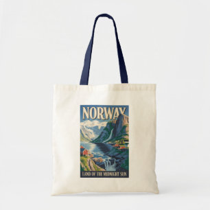 ノルウェーの風景イラスト 旅行アート ヴィンテージ トートバッグ