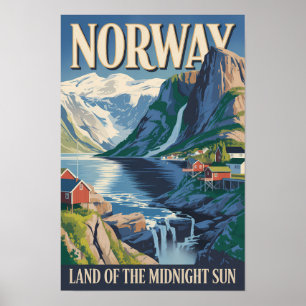 ノルウェーの風景イラスト 旅行アート ヴィンテージ ポスター