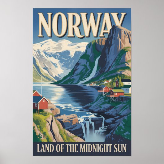ノルウェーの風景イラスト 旅行アート ヴィンテージ ポスター (正面)