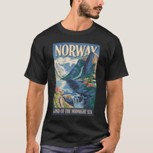 ノルウェーの風景イラスト 旅行アート ヴィンテージ Tシャツ