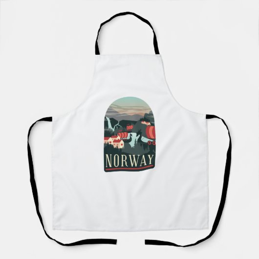 ノルウェーの風景 ビンテージ トラベル ポストカード エプロン (正面)