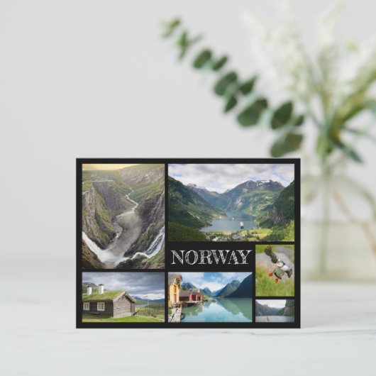 ノルウェーの黒いコラージュでGeirangerを持つ風景 ポストカード (スタンド正面)