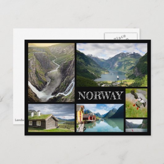 ノルウェーの黒いコラージュでGeirangerを持つ風景 ポストカード (正面/裏面)