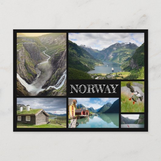 ノルウェーの黒いコラージュでGeirangerを持つ風景 ポストカード (正面)