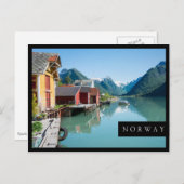 ノルウェーの黒枠カードにボアトウスとフィヨルド ポストカード (正面/裏面)