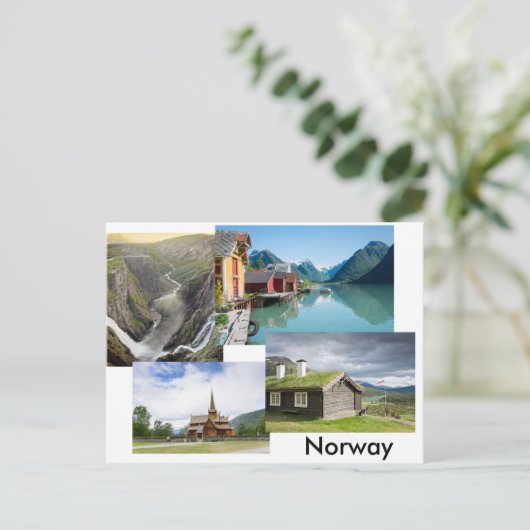 ノルウェーの4つの風景を持つポストカード ポストカード (スタンド正面)
